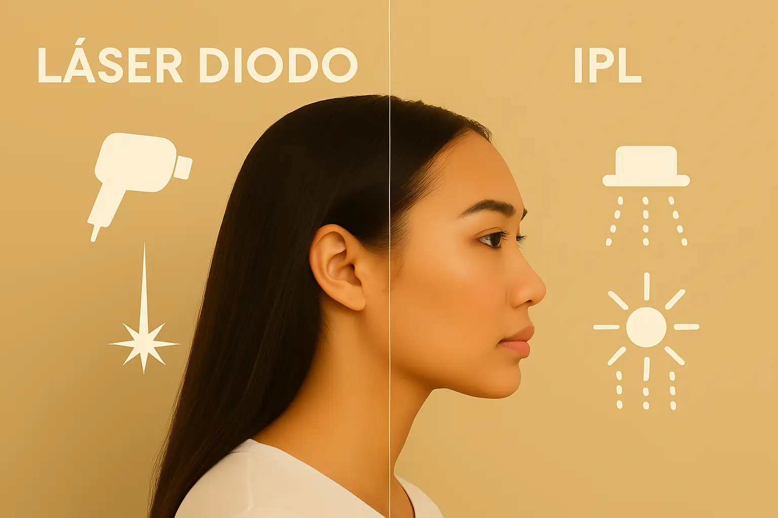 Fotografía de chica de perfil reflexionando sobre el láser de diodo vs. IPL